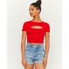 Short Sleeve Cutout Crop Top - Red