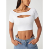 Short Sleeve Cutout Crop Top - White