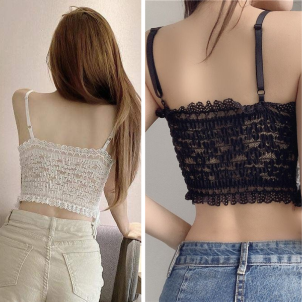 Floral Net Padded Tank Top - Back