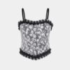 Floral Net Padded Tank Top - Black