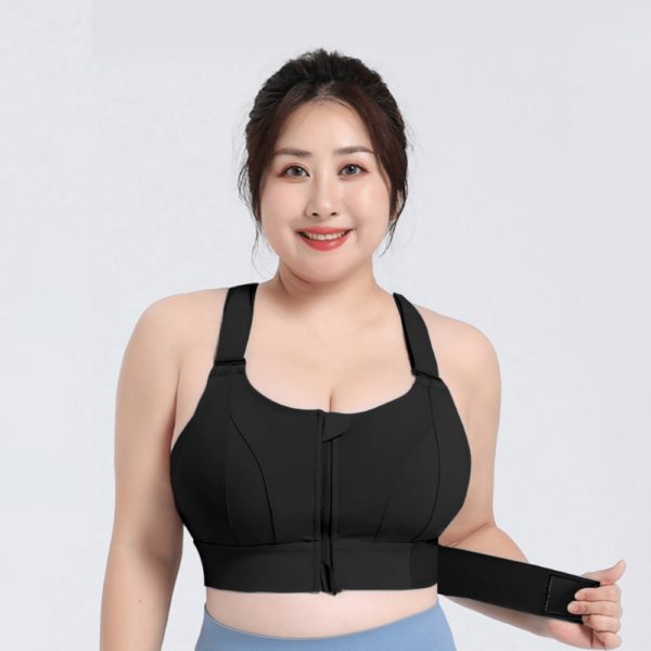 Front Zipper Sports Bra - Black