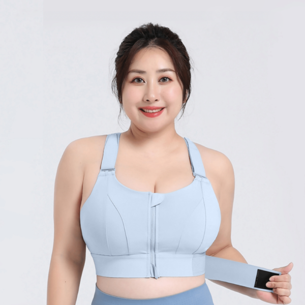 Front Zipper Sports Bra - PowderBlue