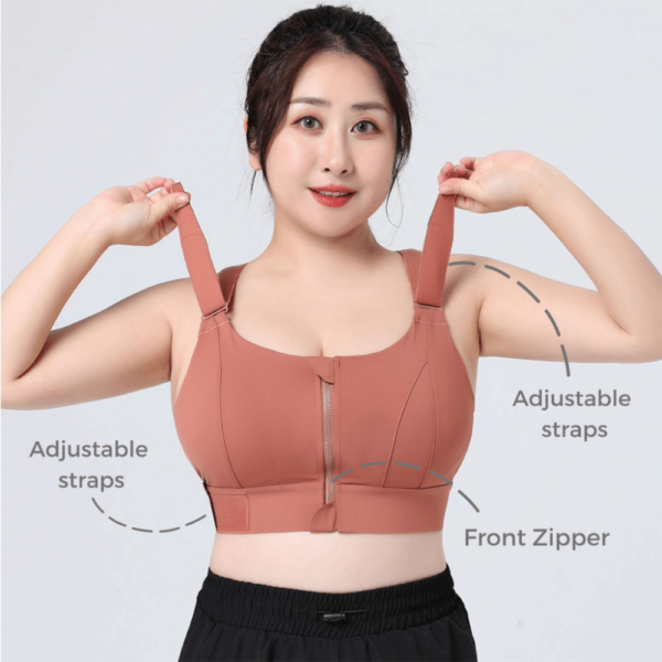 Front Zipper Sports Bra - Salmon