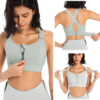 Model in Front Zipper Sports Bra - PowderBlue